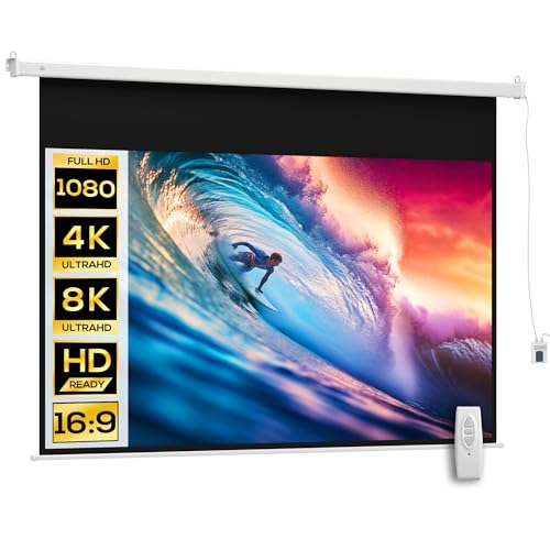 HOMCOM Écran vidéoprojecteur 100 Pouces, 16:9 4K HD écran de Projection motorisé et électrique, écran de Projection TV et Home cinéma, Montage Mural ou Plafond, Panneau de Commande et télécommande