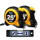 Serve Clean Automatic Lock 25 Ft / 7.5 Meter Measuring Tape (2 Pack) Includes one 6" Torpedo Level