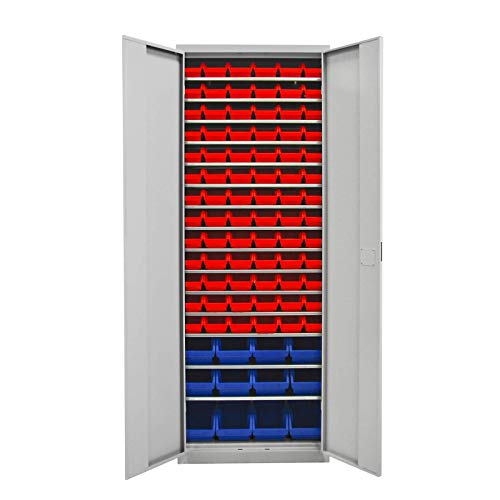 ADB Werkstattschrank Werkzeugschrank Metallschrank mit 90 Stapelboxen 15 Fachböden Magazinschrank Stahlschrank