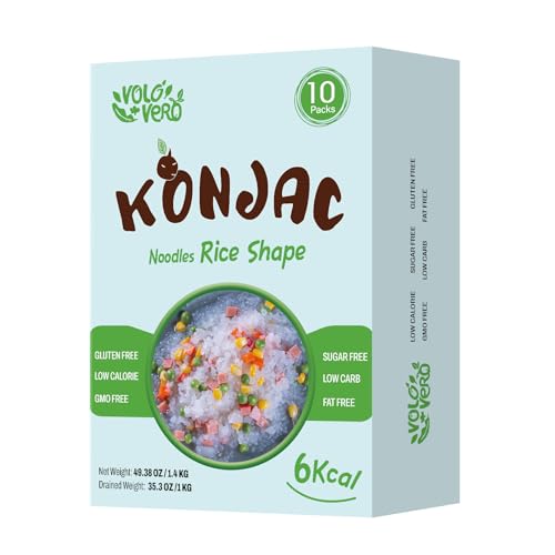 Image of VOLO VERO Konjac Rice 10 Pack, Shirataki Rice, Low Calorie Rice Alternative | Gluten Free, Vegan, Low Carb, Plant Based, Zero Sugar, Fat Free, Low GI, Ready in Minutes, Meal Prep Friendly