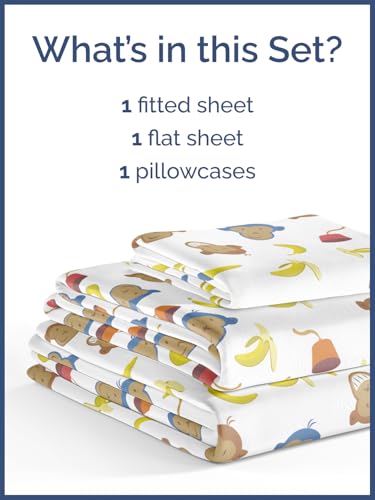 Image of Kids Twin Size Monkeys Bed Sheets - 3 Piece Kids Monkeys Sheet Set