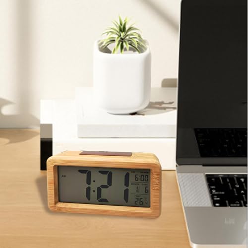 Reloj despertador digital ajustable de madera contra la luz nocturna 5