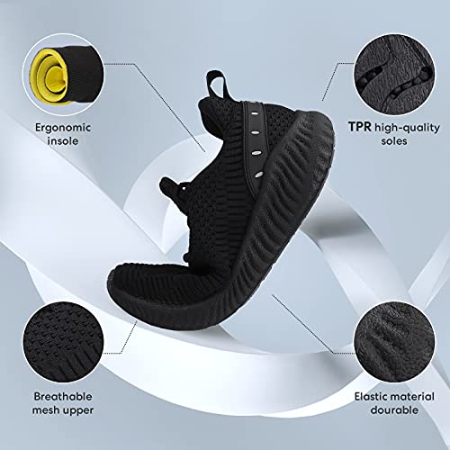 Rospick Sneakers For Women Running Shoes Slip On Sneakers Non Slip Walking Shoes Lightweight Breathable Casual Gym Tennis Shoes,Black 7 #TOP2