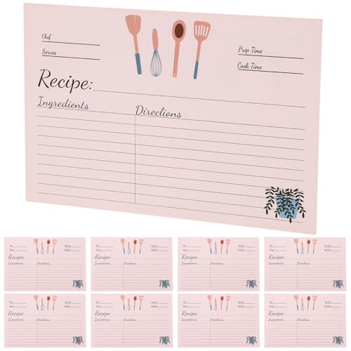 OKUMEYR Schede Ricetta Compatte in Carta per Cucina 50 Fogli Decorate, Formato Leggero per Casa, Viaggi e Uso Quotidiano, Supporto Pratico per Annotare Metodi di Cottura e Piani