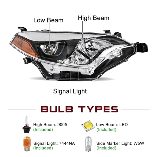 Image of JSBOYAT Right Headlight Assembly for 2014 2015 2016 Toyota Corolla