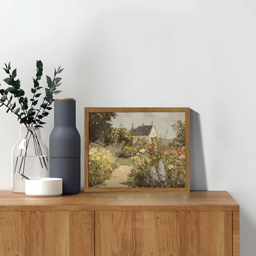 Image of Vintage Painting Wall Art, Country Landscape Wall Decor, Nature Wildflower Farmhouse Pictures Canvas Prints for Bedroom Bathroom Living Room 10x8 inch Wood Framed