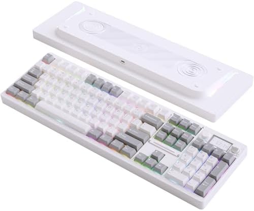 OOCTPK Wireless Mechanical Keyboard, Chilkey ND104 Gaming Keyboard with LCD Screen, 104% Hot Swappable Custom Keyboard with Knob, RGB Backlit (Lunar White, Silent Linear Switch-PCB 1.2mm Flex Cut) - 1