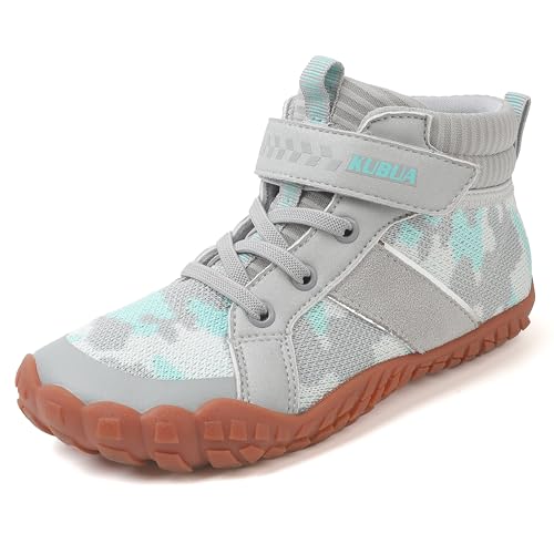 Image of KUBUA Kids High Top Barefoot Shoes Boys Girls Minimalist Zero Drop Sneakers | Wide Toe Box, Padded Collar for Ankle Support, Non-Slip, Hiking, Tennis, Walking, School, Wrestling, Gym, Little Kid, Big Kid