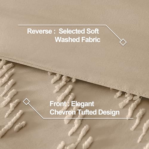 Image of Andency Taupe Comforter Set Full Size, Boho Soft Warm Tufted Bedding Comforter Sets for Full Size Bed, 3 Pieces Aesthetic Chevron Farmhouse Cute Bohemian Textured Bed Set