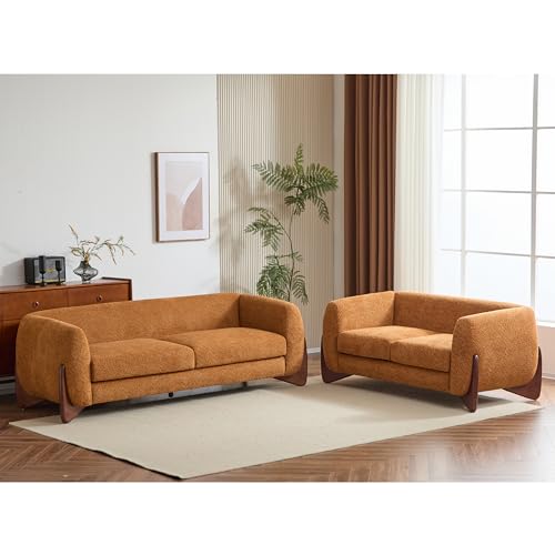 Image of Christopher Knight Home Almad 2 Pieces Sofa Couch Set, Cozy 3-Seater Sofa and Loveseat for Living Room, Upholstered Couch Chair, Soft Seating Lounge Sofa with Wood Frame, Boucle Fabric, Caramel Brown