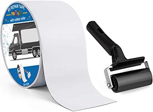 Magic4U RV Motorhome Caravans Roof Sealant Tape 4" x50' feet with Rubber Roller, UV & Waterproof White Seal Tape for RV Roof Repair, Window, Boat Sealing, Truck and Camper Roof Leaks