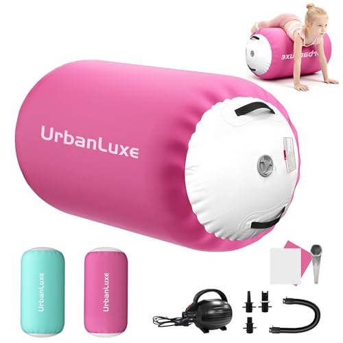 UrbanLuxe Gymnastics Air Roller Inflatable Tumbling Air Roll Barrel Tumble with Electric Air Pump for Gymnastics Balance Training Backbend Training 120 * 75cm Pink