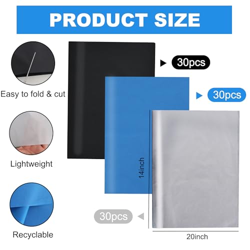 Image of BEISHIDA 90 Sheets Blue Black Silver Tissue Paper Bulk, Halloween Wrapping Tissue Paper for Gift Bags, 14 x 20 Inch Gift Wrap for Halloween Graduation Birthday DIY Crafts Holiday Flowers