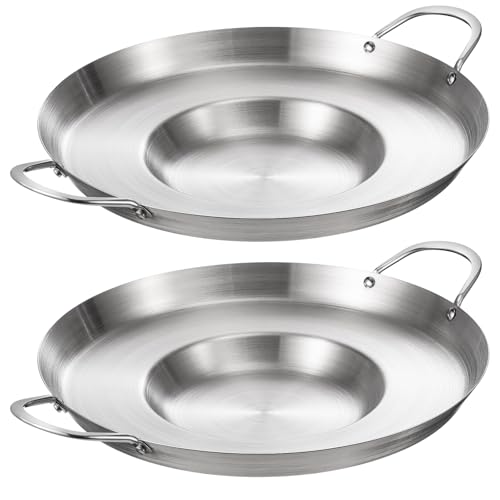 Maxdot 2 Pcs Stainless Steel Comal Frying Bowl Cookware 16 Inch Mexican Style Wok Inoxidable Concave Outdoors Stir Fry Discada Pan for Outside Cooking