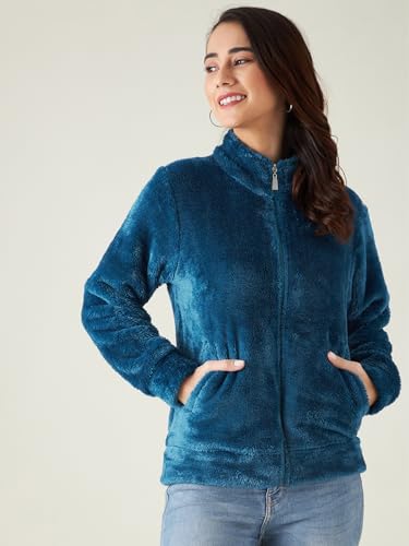 Image of Modeve Women Solid Full Sleeve Fur Standard Length Jacket For Winter