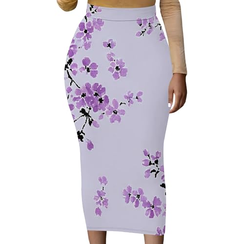 Women's High Waist Floral Print Slim Bodycon Skirt Party Club Night Out Maxi Long Pencil Skirts for Business Casual