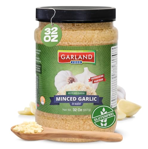 Garland Food Chopped Garlic in Jar - Convenient Garlic Chopped in Water for Cooking, Time-Saving Prep & Seasoned Dishes - Made in the USA (32 oz)
