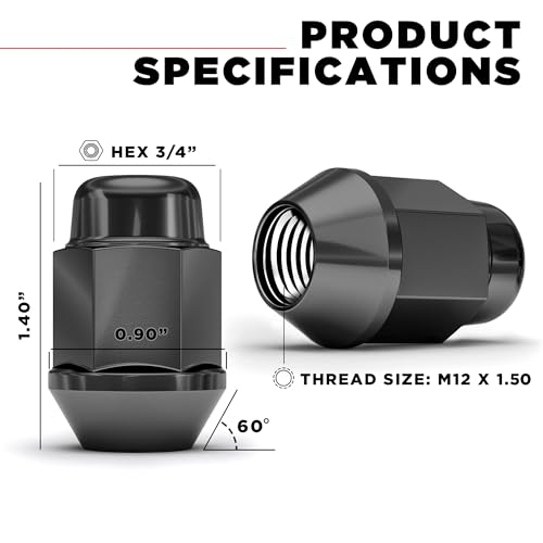 Image of White Knight M12x1.50 Black Chrome Bulge Acorn Lug Nut, 4 Pack