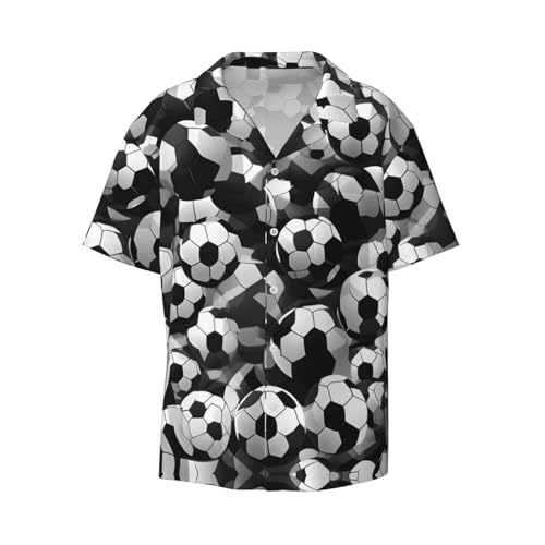Chemise boutonnée à manches courtes homme noir et blanc imprimé foot