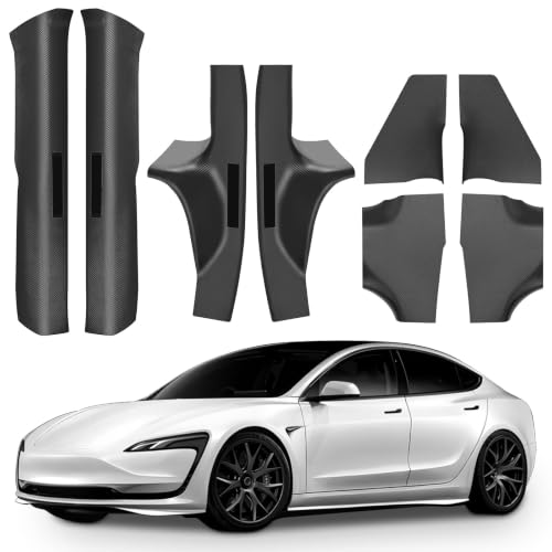 Image of 8Pcs Door Sill Protector for Tesla Model 3 Highland 2023 2024 2025 2026, Carbon Fiber Anti-Scratch, Highland Kick Protection Pad Interior Accessories, Friction Resistant, Easy Install