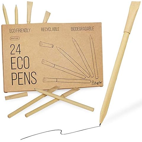 Agile Home and Garden Eco Friendly Pens with Low-Waste Packaging (Pack of 24) - Back to School Supplies, Vegan Eco Friendly Biro Pens Black - Eco Friendly Products - Eco Friendly Christmas Gifts Cover