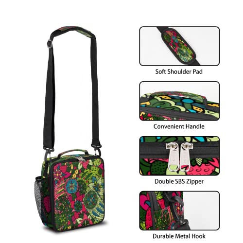 Colorful Abstract Flowers Lunch Box Bag, Ethnic Lunchbox Insulated Lunch Bag Tote Bag Thermal Cooler With Removable Adjustable Shoulder Strap For Women Men Office Picnic #TOP1