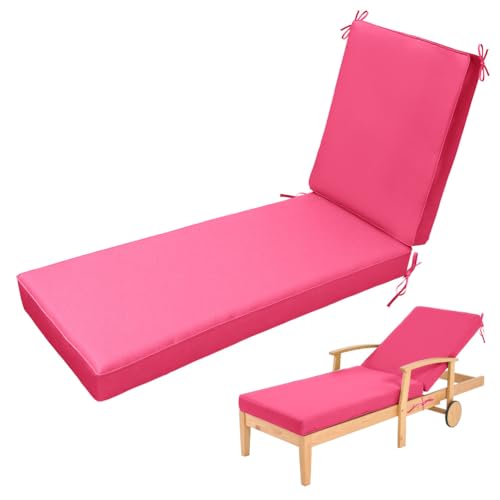 Aocase Cojín para Tumbona Impermeable Antideslizante con Correas, Cojín de Espuma para Tumbona Exterior Colchoneta Comfortable y Fácil de Guardar para Relax en Jardín,Rose Red,203x66x10cm