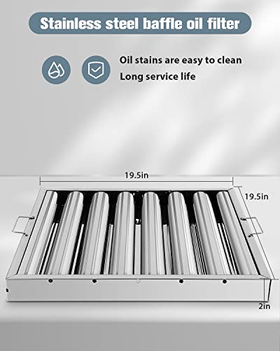 Hood Filters 430 Stainless Steel 19.5W X 19.5H Inch, 7 Grooves Commercial Hood Filters, Commercial Kitchen Range Hood Filter For Grease Rated Commercial Kitchen Exhaust Hoods, 6 Pack #TOP2