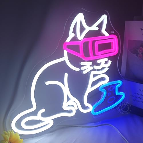 Image of SYLHOME Game Cat Led Neon Light Sign Gamer Controller Pad Bedroom Game Room Bar Pub Man Cave Wall Sign Decor Gamer Teen Birthday Decoration USB 13 inchX12 inch Dimmer