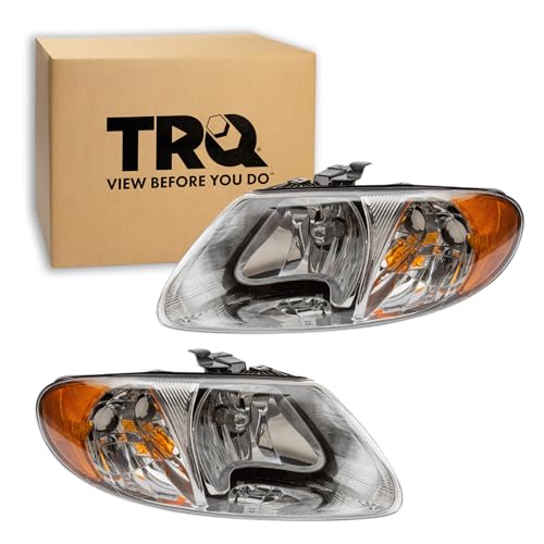 Image of TRQ Driver and Passenger Side Headlight Assembly Set Compatible with 01-04 Chrysler Town and Country 05-07 Town and Country 113 in Wheel Base 01-03 Voyager 01-07 Dodge Caravan 01-07 Grand Caravan