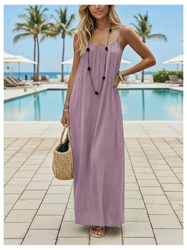 Image of SHENHE Women's Open Back Spaghetti Strap Beach Maxi Dress Loose Flowy Vacation Sundress