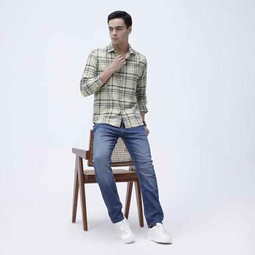 Image of BASICS 100% Cotton Checked Shirt for Men | Slim Fit | Everyday Smart Casual Wear | Full Sleeve