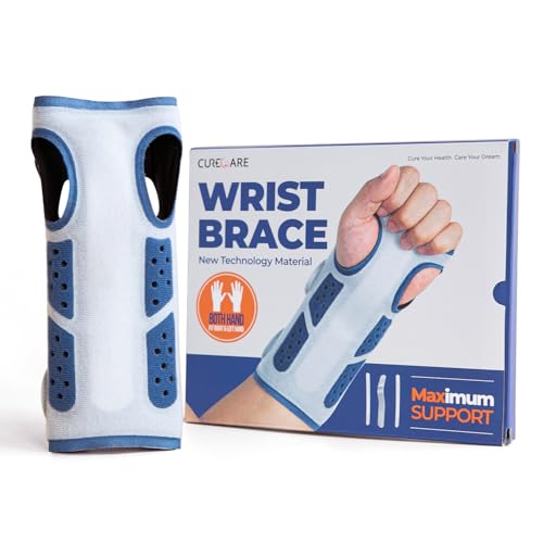 CURECARE Wrist Brace for Carpal Tunnel & Tendonitis, Firm Support Wrist Stabilizer, Adjustable, Breathable Wrist Immobilizer Left & Right Hand, One Size Fit Most (Navy)