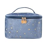 HOYOFO Velvet Makeup Bag with Handle Cosmetic Bags with Makeup Brush Holder Travel Make up Bag for W