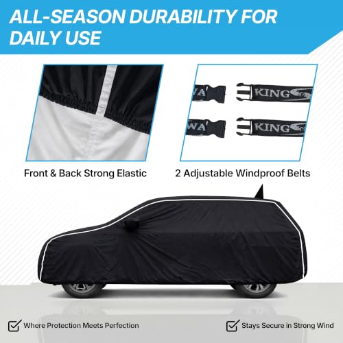 Image of KINGSWAY Super Waterproof Car Cover Only with Mahindra XEV 9S (Year 2026 Onwards - All Model) | Mirror and Antenna Pockets | All Weather Car Body Cover with Silver Piping | Black