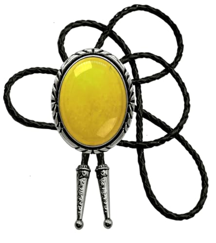 Bolo Tie with Natural Stone Turquoise Stone Style Genuine and Cowhide Rope More Colors (Yellow Agate Style 3)