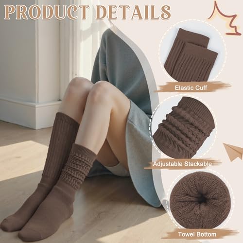 Justay 4 Pairs Slouchy Socks for Women, Cotton Scrunch Winter Warm Thick Long Boot Wool Fall Crew Slouch Socks Gifts2
