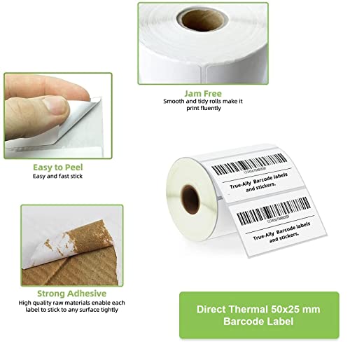True-Ally 50x25 Thermal Sticker Label 2x1 inch (50mm x 25mm) Direct Thermal Barcode MRP Sticker Labels – 400 Labels/Roll Designed for Small Thermal Printers (2 Rolls Per Pack (800 Labels)) - Image 4