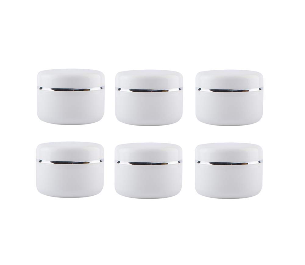 Sponsored Ad - Empty White Silver Edge Portable Refillable Plastic Cosmetic Makeup Face Cream Jar Sample Container Bottle Pot (100ml(3.4oz)-6PCS)