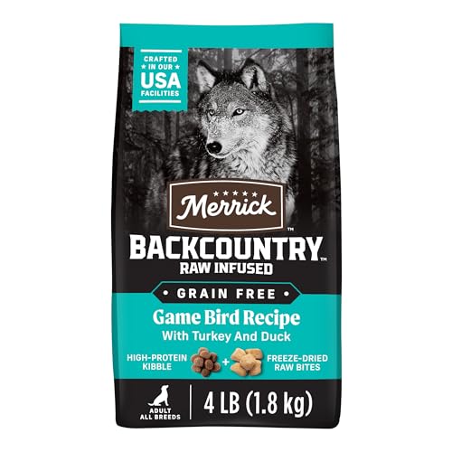 Merrick Backcountry Grain Free Dry Adult Dog Food, Kibble With Freeze Dried Raw Pieces, Game Bird Recipe - 4.0 lb. Bag