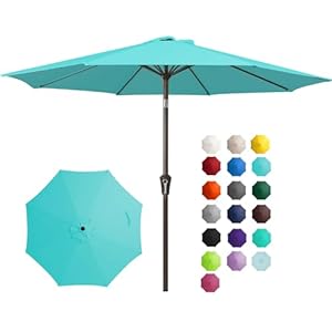 JEAREY 9FT Outdoor Patio Umbrella Outdoor Table Umbrella with Push Button Tilt and Crank, Market Umbrella 8 Sturdy Ribs UV Protection Waterproof for Garden, Deck, Backyard, Pool (Peacock Blue)