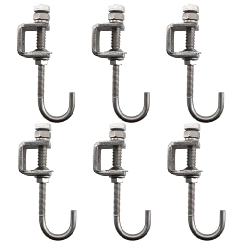 6Pcs I Beam Clamps with Hooks; C Clamp Hook Stainless Steel; Pipe Clamp Hooks for Hanging; Bolt...