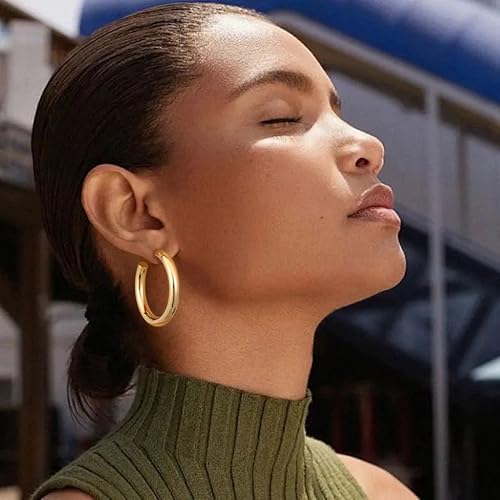 Image of Gacimy 14K Gold Plated Chunky Open Hoop Earrings for Women