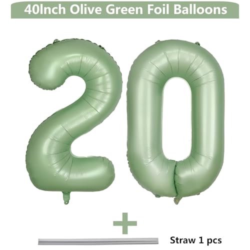 40 Inch Green 20 Balloon, Olive Green Number 20 Balloons, Sage Green Large Foil Number Balloons, Birthday Wedding Anniversary Baby Show Party Decoration by LVMOQIQIU - Used condition - Image 2