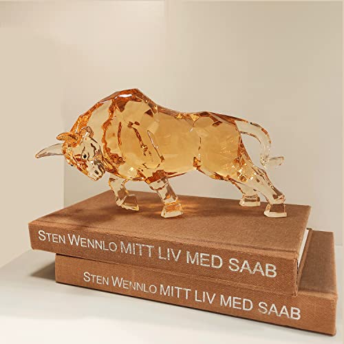 Darmomoon Fengshui Wall Street Bull Statue Acrylic Bull Figurine Sculpture Home Office Desk Decorative Ornament 8.7''L (Amber) #TOP7