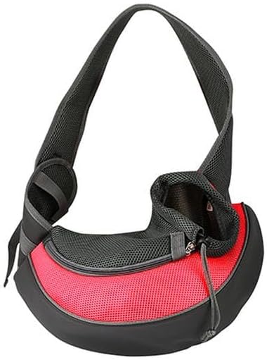 FFF-Red-L-GPCT1096 Hand Free Sling Adjustable Padded Strap Tote Bag Breathable Shoulder Bag Carrying Dog & Cat Red - Large