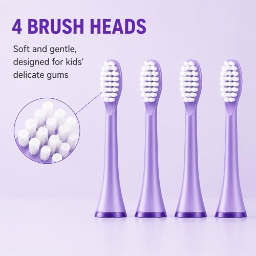 Image of Sonic Electric Toothbrush for Kids with 6 Modes, 4 Brush Heads & Rechargeable Battery, Ultra Soft Nylon Bristles, IPX7 Waterproof, Electric Power Tooth brush (Purple)