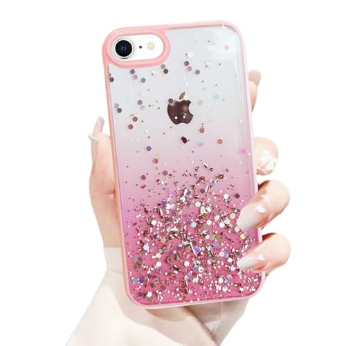 Image of VONZEE Case Compatible with iPhone 7 & iPhone 8 (4.7 inch), Non Moving Glitter Cover for Girls & Women Soft TPU Shockproof Anti Scratch Drop Protection Cover (Pink)