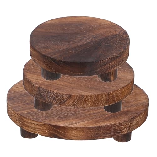 HANABASS Set 3 Pezzi Supporti in Legno Solido Per Piante Succulente e Orchidee, Alzate Da Tavolo Impilabili Per Espositore Piante Da Interno Casa Ufficio