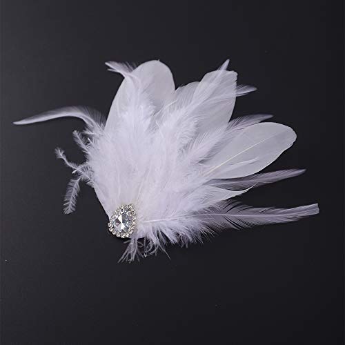 Aimimier 1920S Flapper White Feather Headpiece Crystal Feather Hair Clip Roaring 20S Feather Accessories Masquerade Gatsby Hair Jewelry For Women And Girls #TOP3